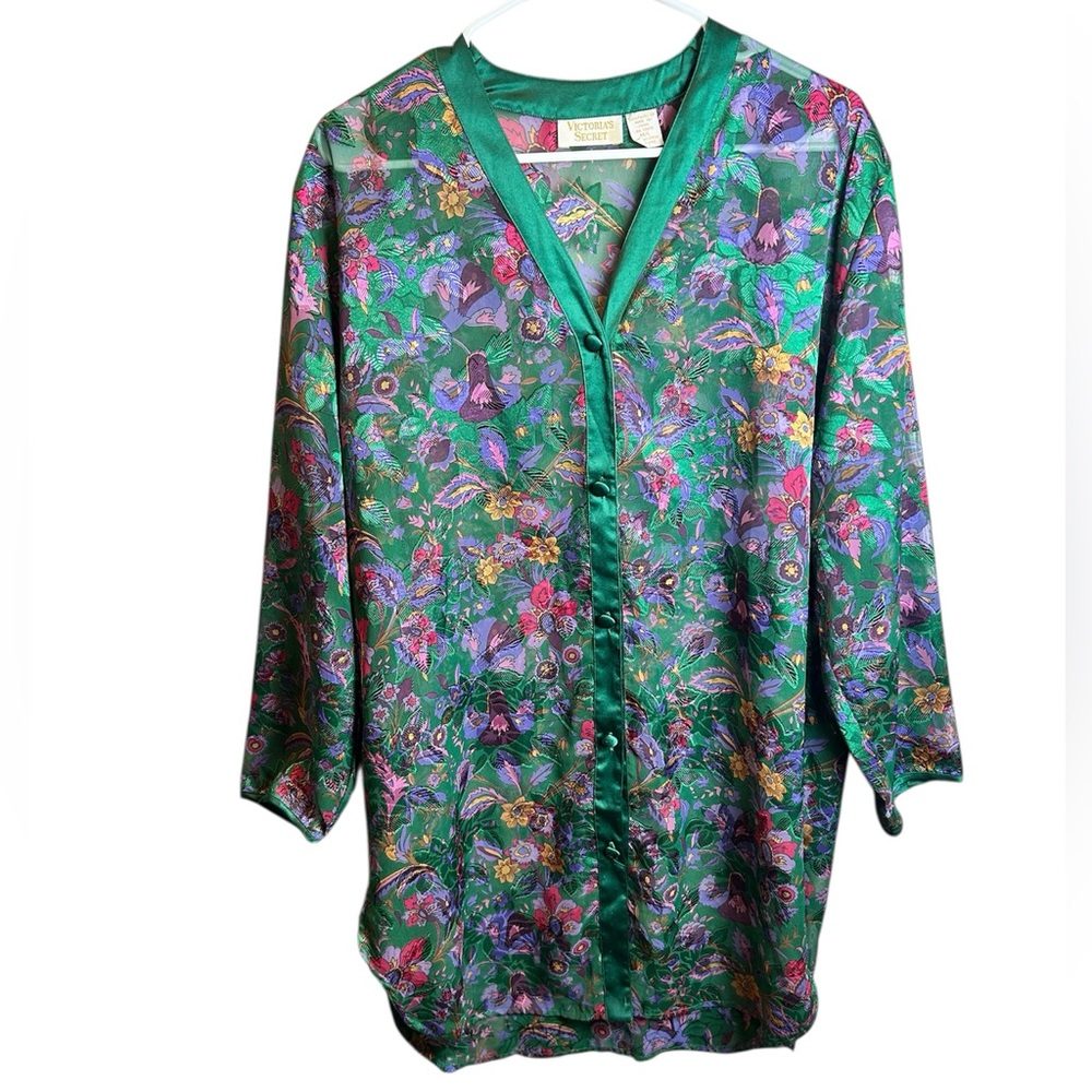 Vtg Victoria’s Secret Gold Label Sheer Floral Nightgown Button Front Slip M/L